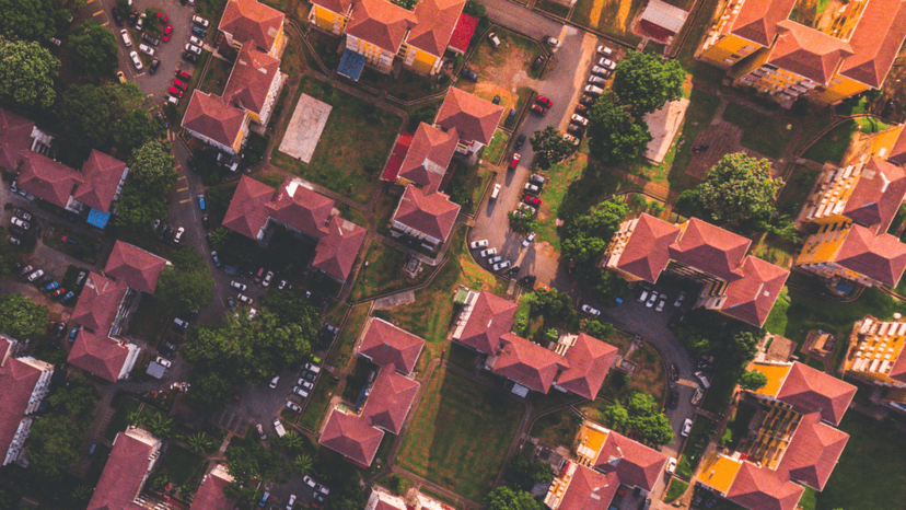 Overhead view of homes across a Texas county with varying tax rates