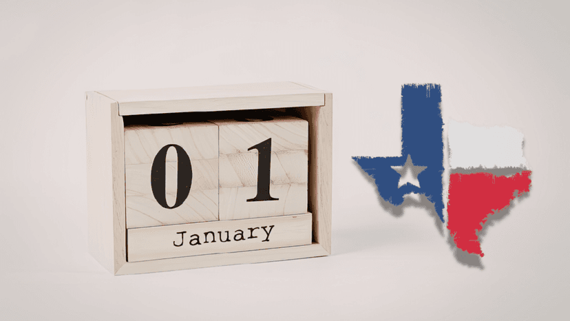 A wooden calendar set to January 1 representing Texas property tax deadlines